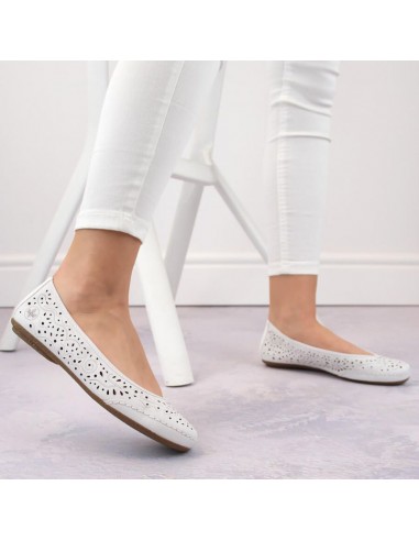 Leather comfortable openwork shoes Rieker W RKR649 white