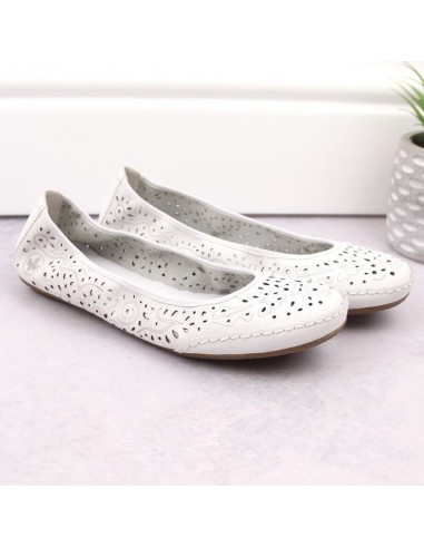 Leather comfortable openwork shoes Rieker W RKR649 white