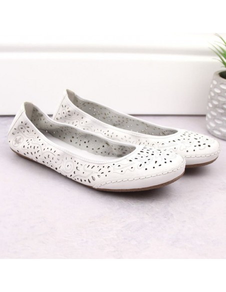 Leather comfortable openwork shoes Rieker W RKR649 white