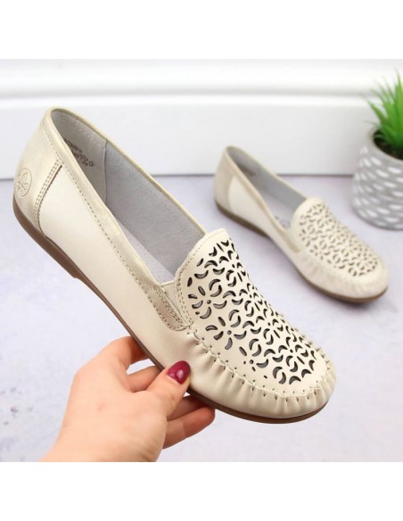 Leather comfortable openwork shoes Rieker W RKR658 beige