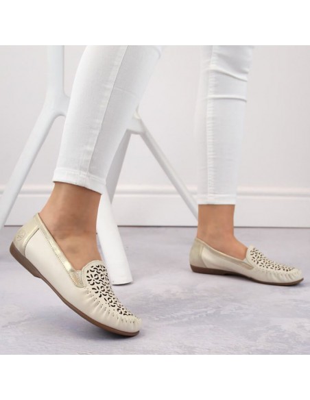Leather comfortable openwork shoes Rieker W RKR658 beige