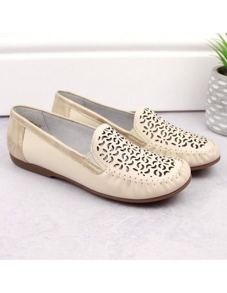 Leather comfortable openwork shoes Rieker W RKR658 beige