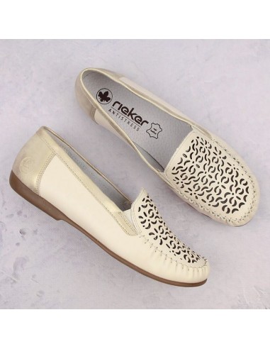 Leather comfortable openwork shoes Rieker W RKR658 beige