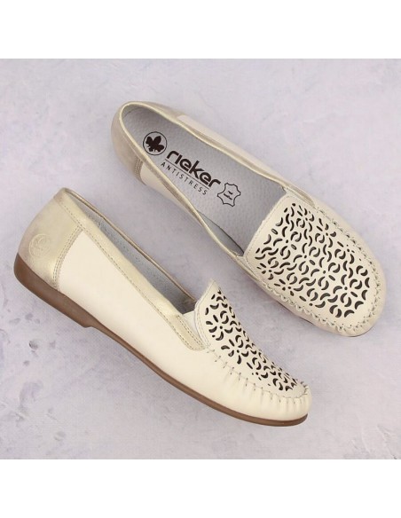 Leather comfortable openwork shoes Rieker W RKR658 beige