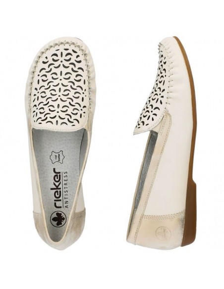 Leather comfortable openwork shoes Rieker W RKR658 beige
