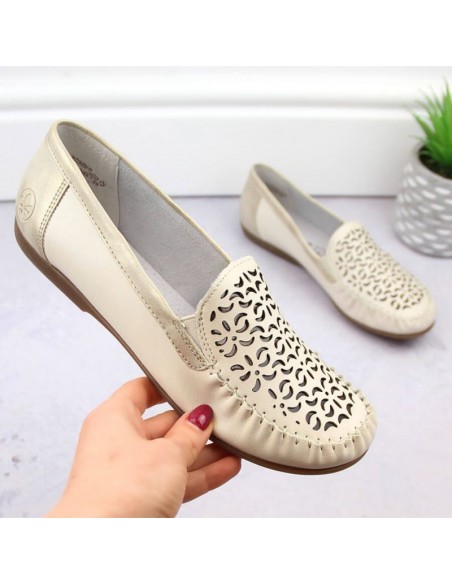 Leather comfortable openwork shoes Rieker W RKR658 beige