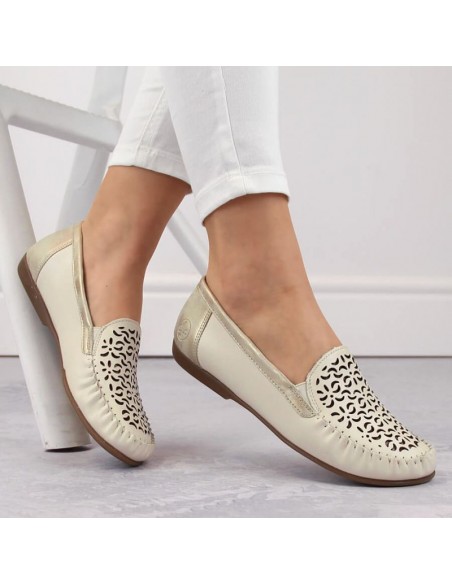 Leather comfortable openwork shoes Rieker W RKR658 beige