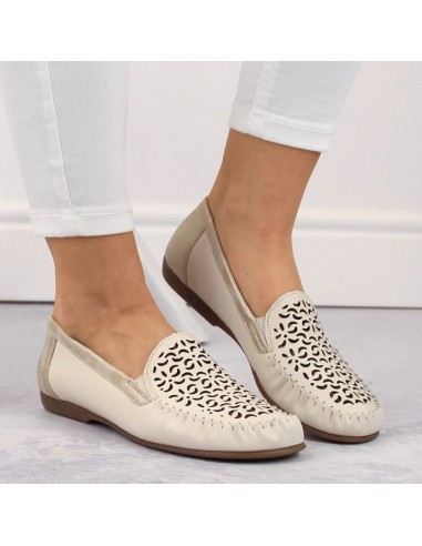 Leather comfortable openwork shoes Rieker W RKR658 beige
