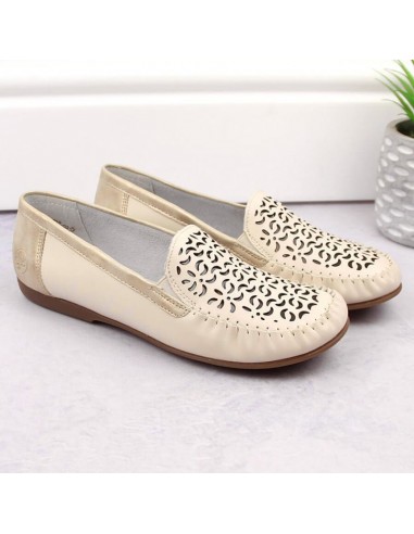 Leather comfortable openwork shoes Rieker W RKR658 beige