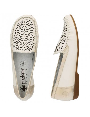 Leather comfortable openwork shoes Rieker W RKR658 beige