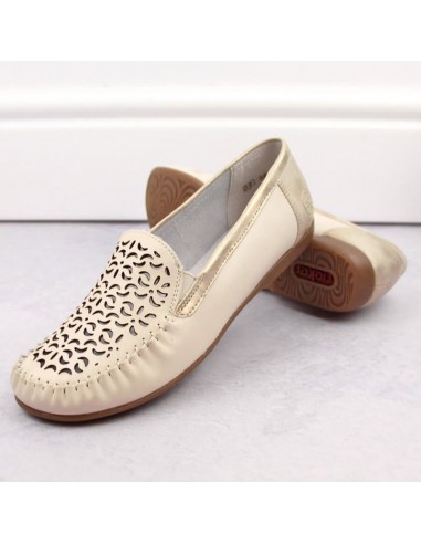 Leather comfortable openwork shoes Rieker W RKR658 beige