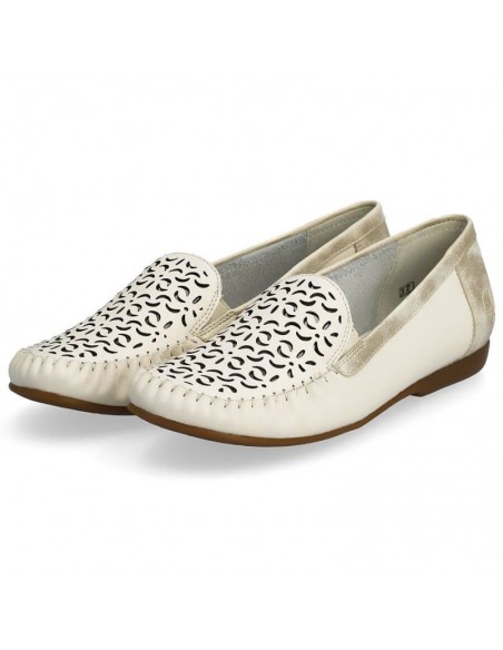 Leather comfortable openwork shoes Rieker W RKR658 beige