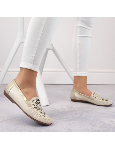 Leather comfortable openwork shoes Rieker W RKR658 beige