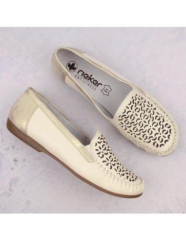 Leather comfortable openwork shoes Rieker W RKR658 beige