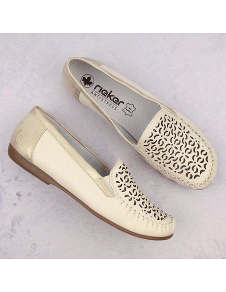 Leather comfortable openwork shoes Rieker W RKR658 beige