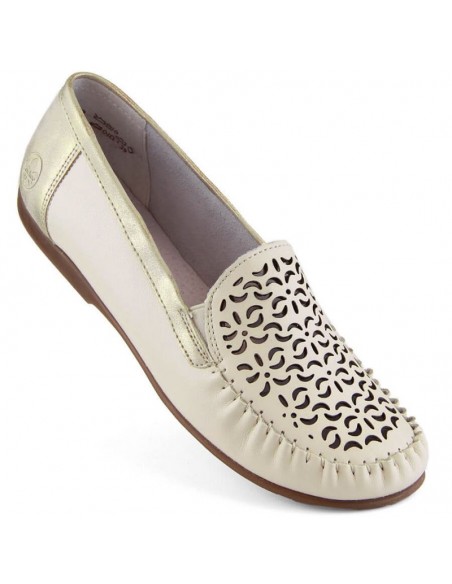 Leather comfortable openwork shoes Rieker W RKR658 beige