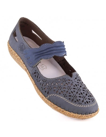 Rieker W RKR648 blue leather openwork shoes