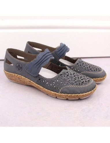 Rieker W RKR648 blue leather openwork shoes