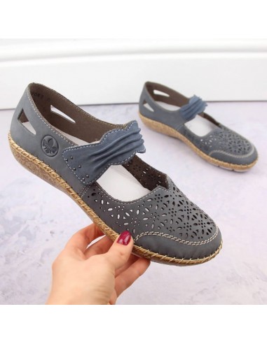 Rieker W RKR648 blue leather openwork shoes