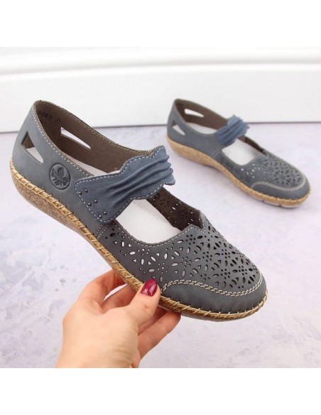 Rieker W RKR648 blue leather openwork shoes