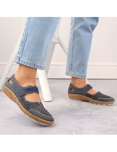 Rieker W RKR648 blue leather openwork shoes