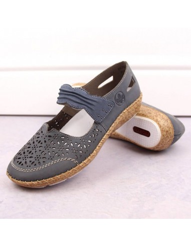 Rieker W RKR648 blue leather openwork shoes
