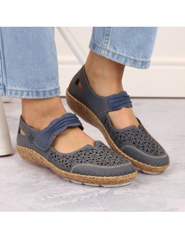 Rieker W RKR648 blue leather openwork shoes