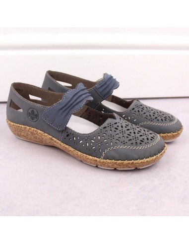 Rieker W RKR648 blue leather openwork shoes