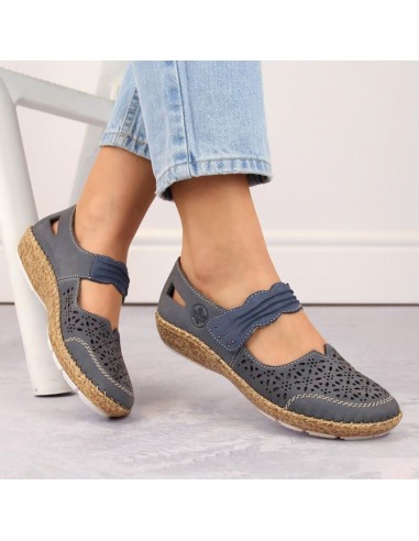 Rieker W RKR648 blue leather openwork shoes