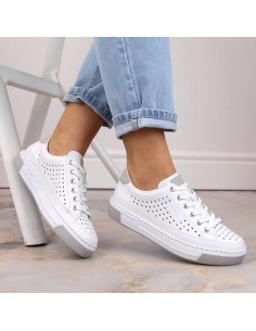 Rieker W RKR642 white openwork leather shoes