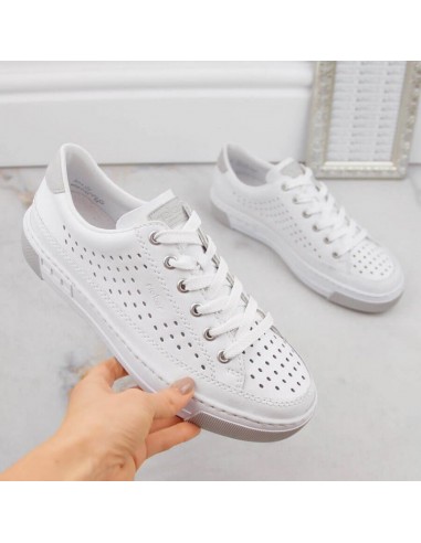 Rieker W RKR642 white openwork leather shoes
