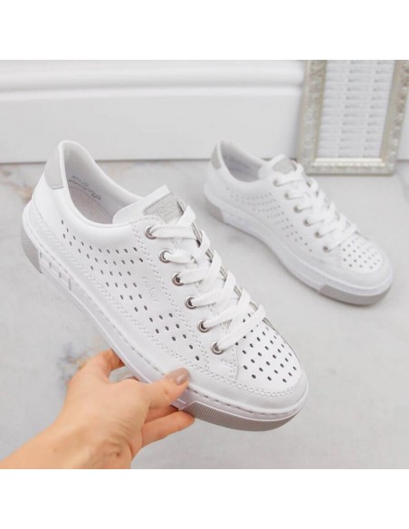 Rieker W RKR642 white openwork leather shoes