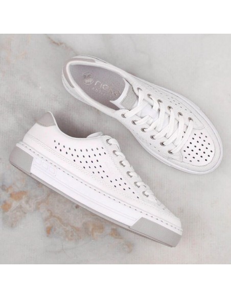 Rieker W RKR642 white openwork leather shoes