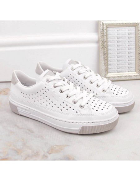 Rieker W RKR642 white openwork leather shoes