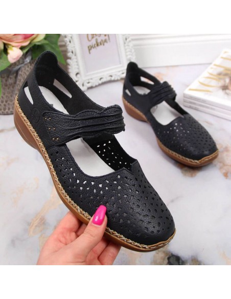 Rieker W RKR139 leather shoes navy blue