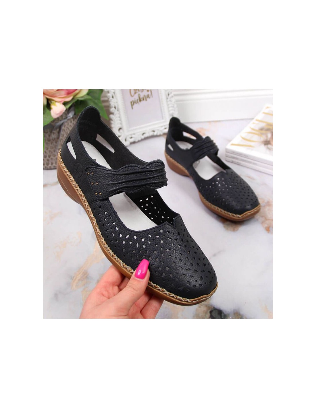 Rieker W RKR139 leather shoes navy blue
