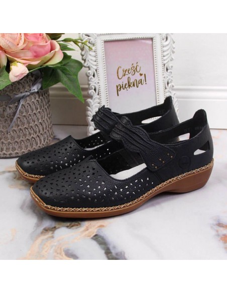 Rieker W RKR139 leather shoes navy blue