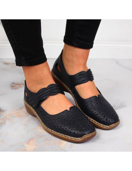 Rieker W RKR139 leather shoes navy blue