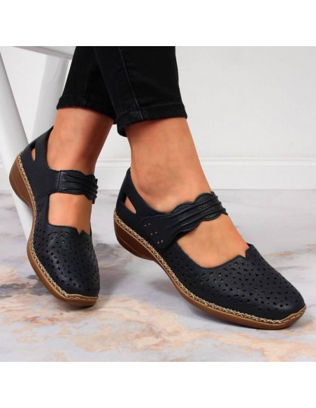 Rieker W RKR139 leather shoes navy blue