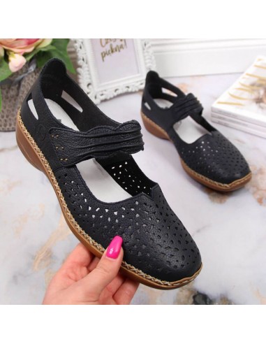 Rieker W RKR139 leather shoes navy blue
