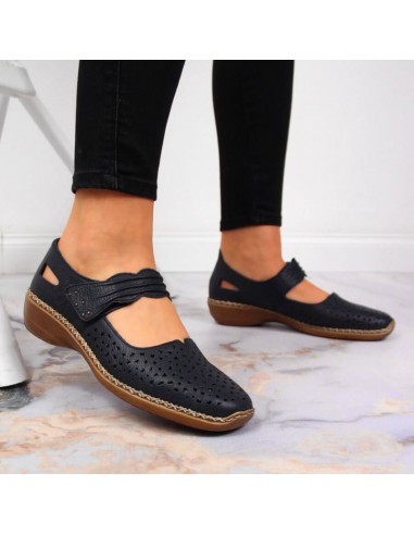 Rieker W RKR139 leather shoes navy blue
