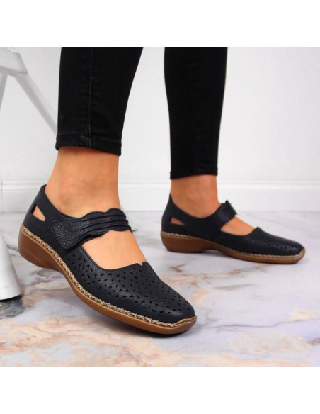 Rieker W RKR139 leather shoes navy blue