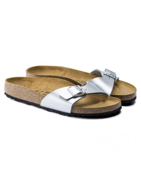 Birkenstock Madrid BirkoFlor Silver Women's Slides Regular Wide 0040411