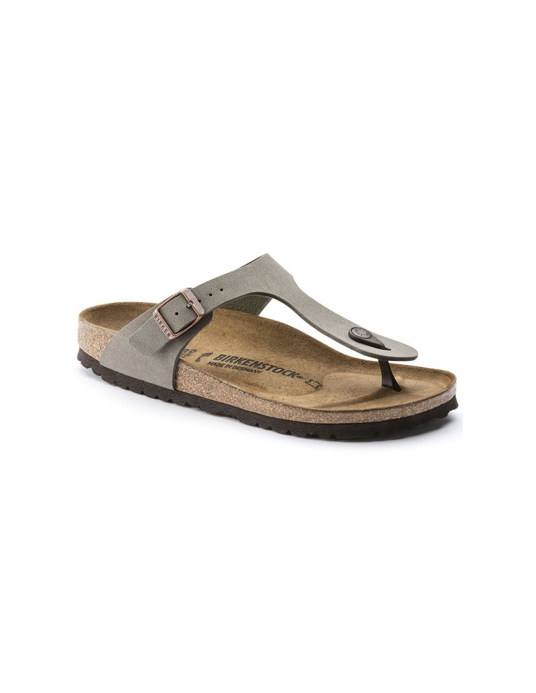 Women's graybeige Birkenstock Gizeh BirkoFlor Nubuck Stone regular wide 43391