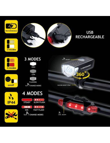 Set of Dunlop Led bicycle lights USB...