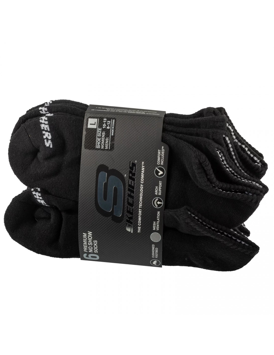 Skechers 6pk Unisex 12 Terry Crew Socks S118210BLK