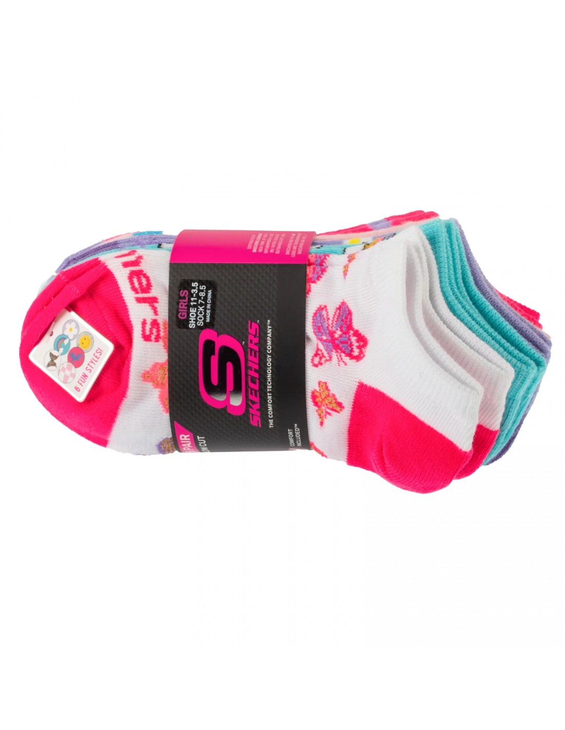 Skechers 6pk Girls Butterfly Socks S601234MULT