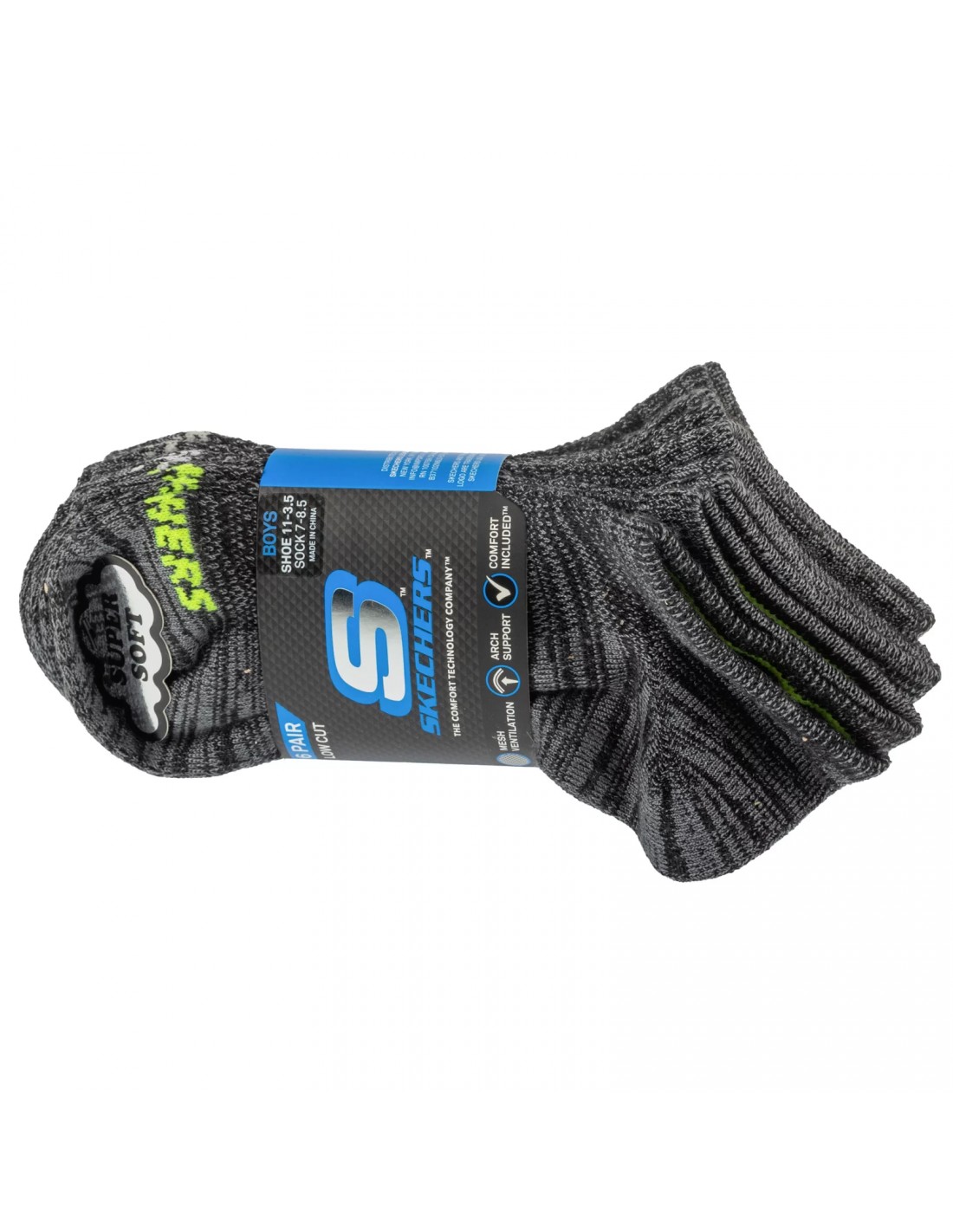 Skechers 6pk Boys No Terry Socks S112222BLK