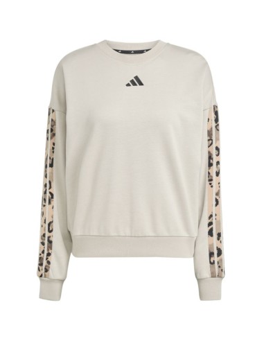 Women's adidas Animal Print 3Stripes French Terry Sweatshirt Cream JM1836