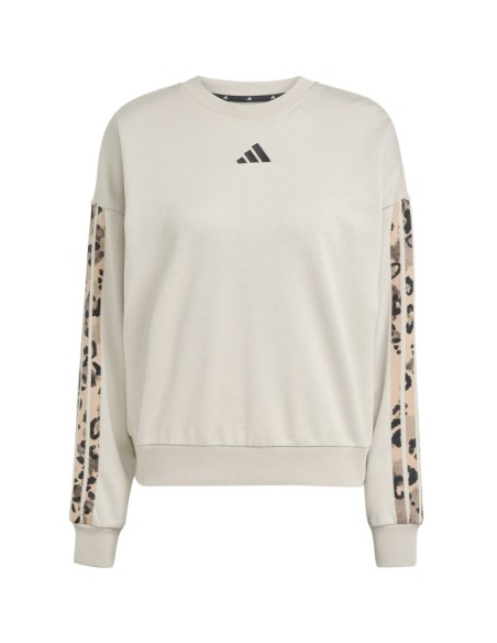 Women's adidas Animal Print 3Stripes French Terry Sweatshirt Cream JM1836
